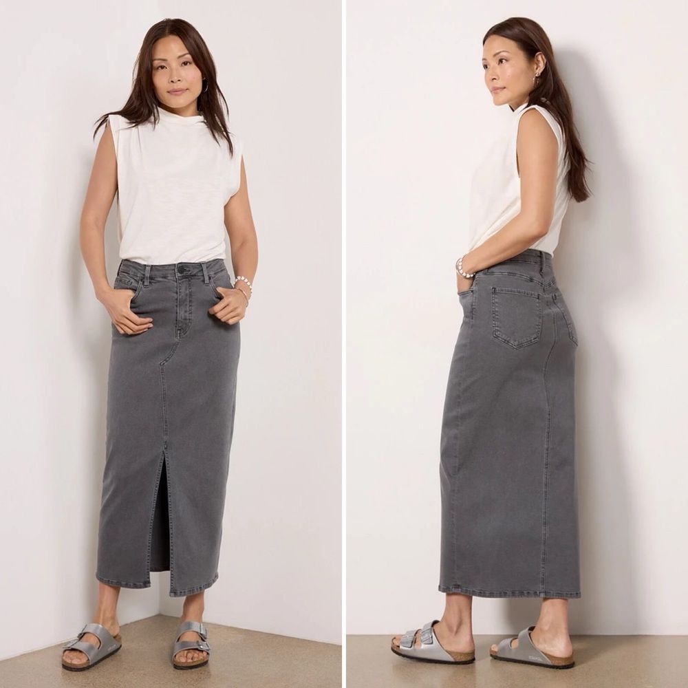 Kut From The Kloth Kendra Denim Midi Skirt Gray 6